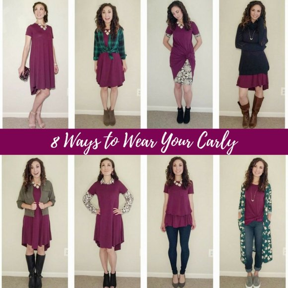 LuLaRoe Carly Dress - NWT - Navy with pattern vertical gold stripes - Picture 6 of 7